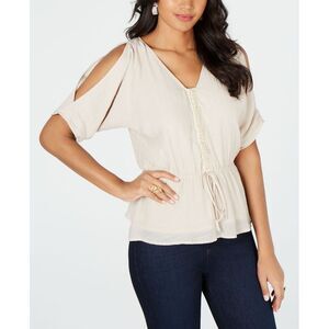 Thalia Sodi Gauze Cold Shoulder Peplum Top